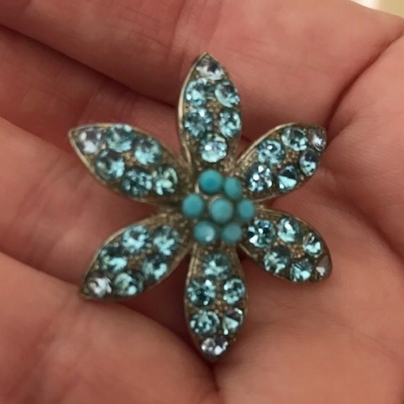 Blue Sunburst Adjustable Ring Floral Retro Trendy - Picture 1 of 6